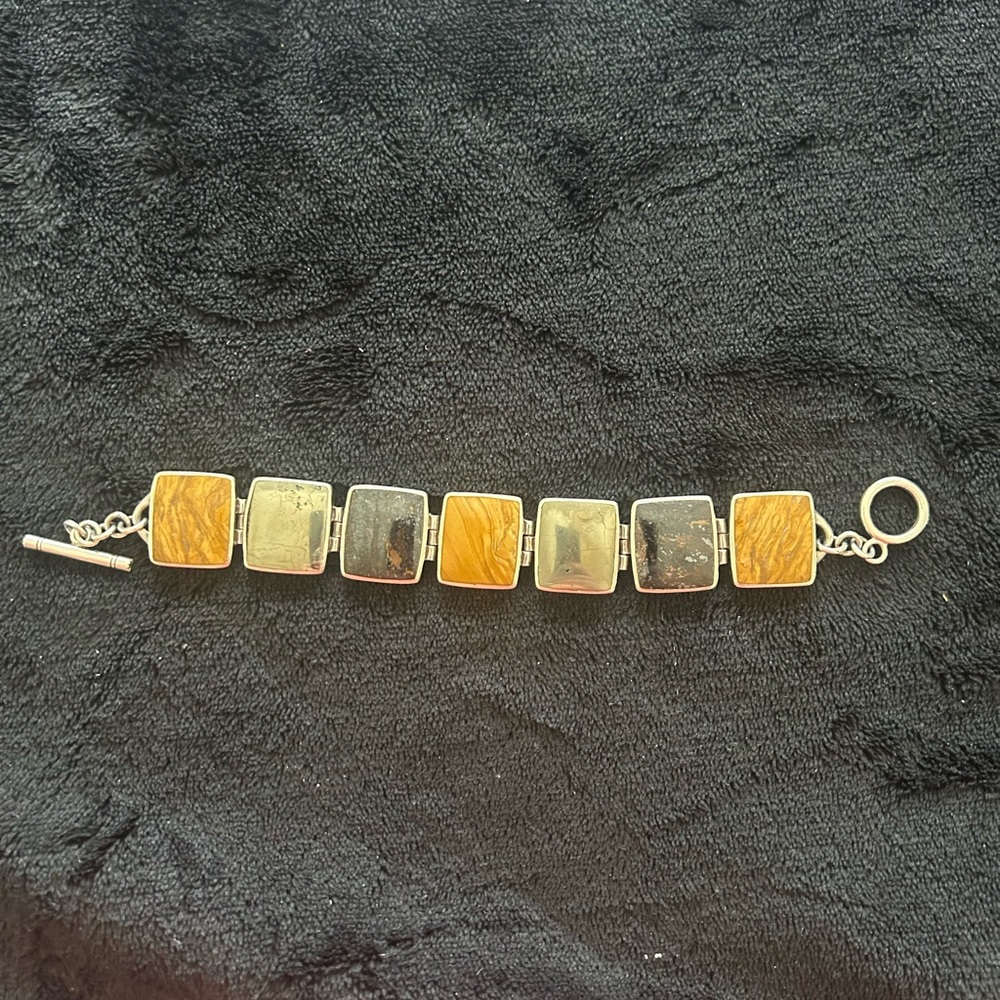 Silpada silver w Bronzite, Jasper and Pyrite